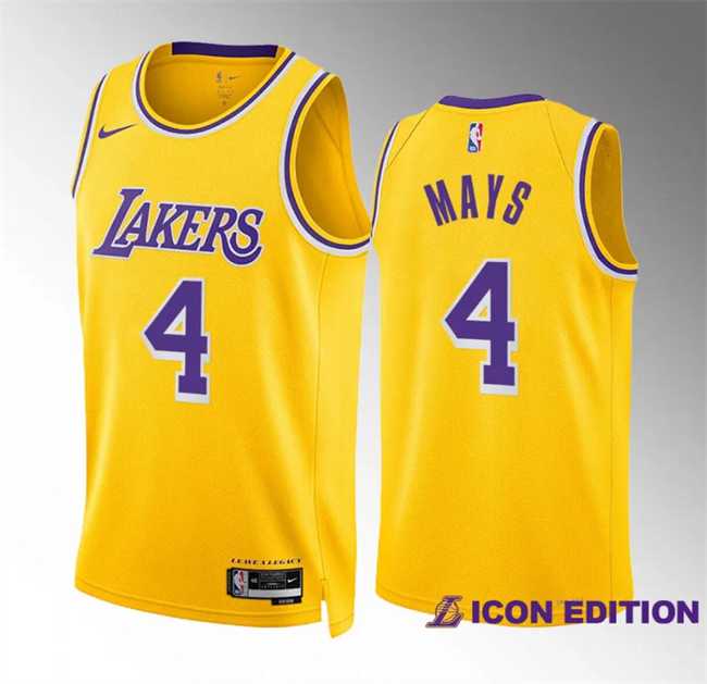 Men%27s Los Angeles Lakers #4 Skylar Mays Yellow Icon Edition Stitched Basketball Jersey Dzhi